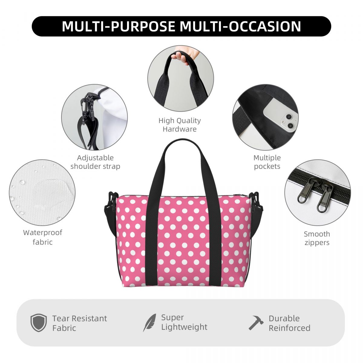 Pink Polka Dots Tote Bag Large - Luxury Bags Luggage ulasan dan harga
