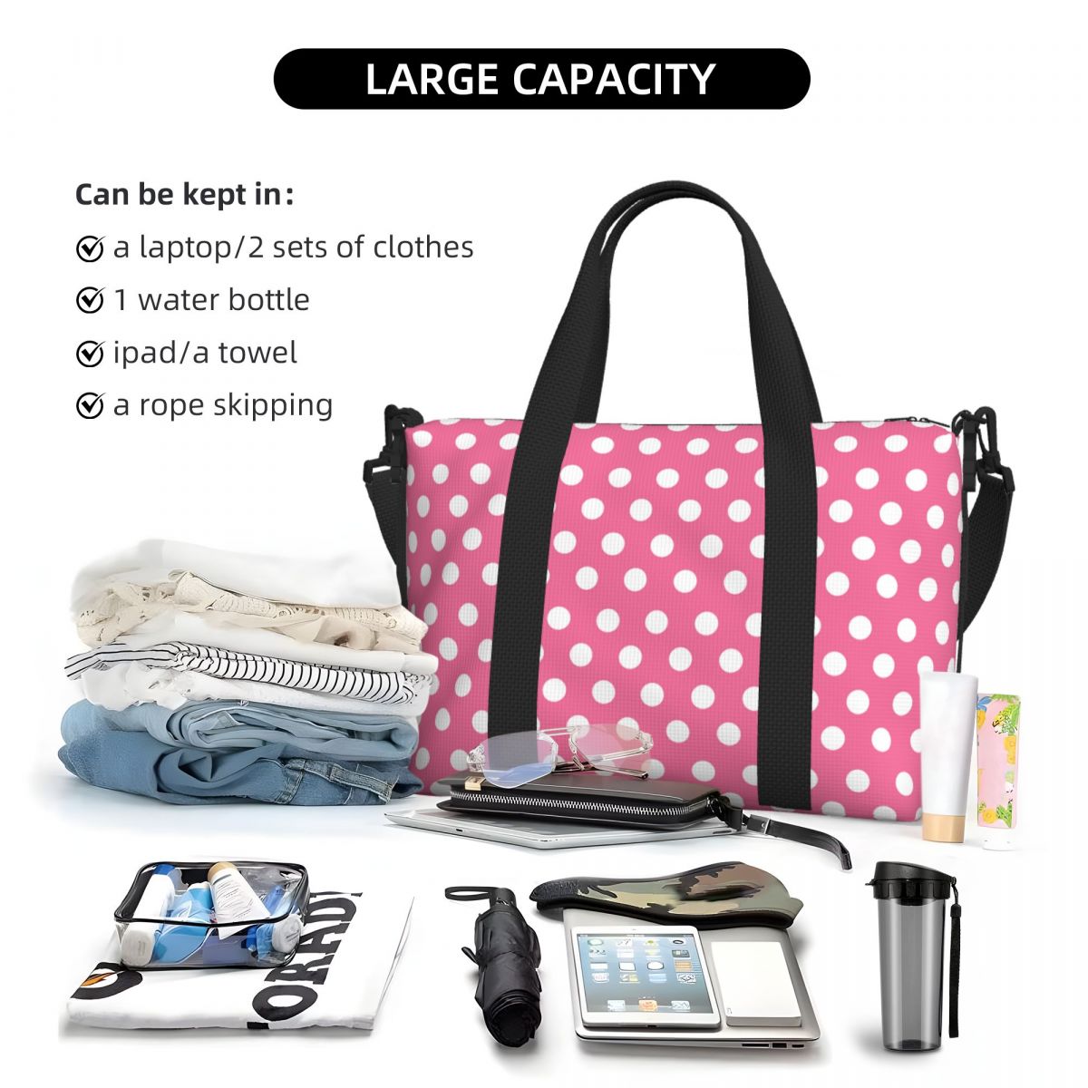 Pink Polka Dots Tote Bag Large - Luxury Bags Luggage ulasan dan harga