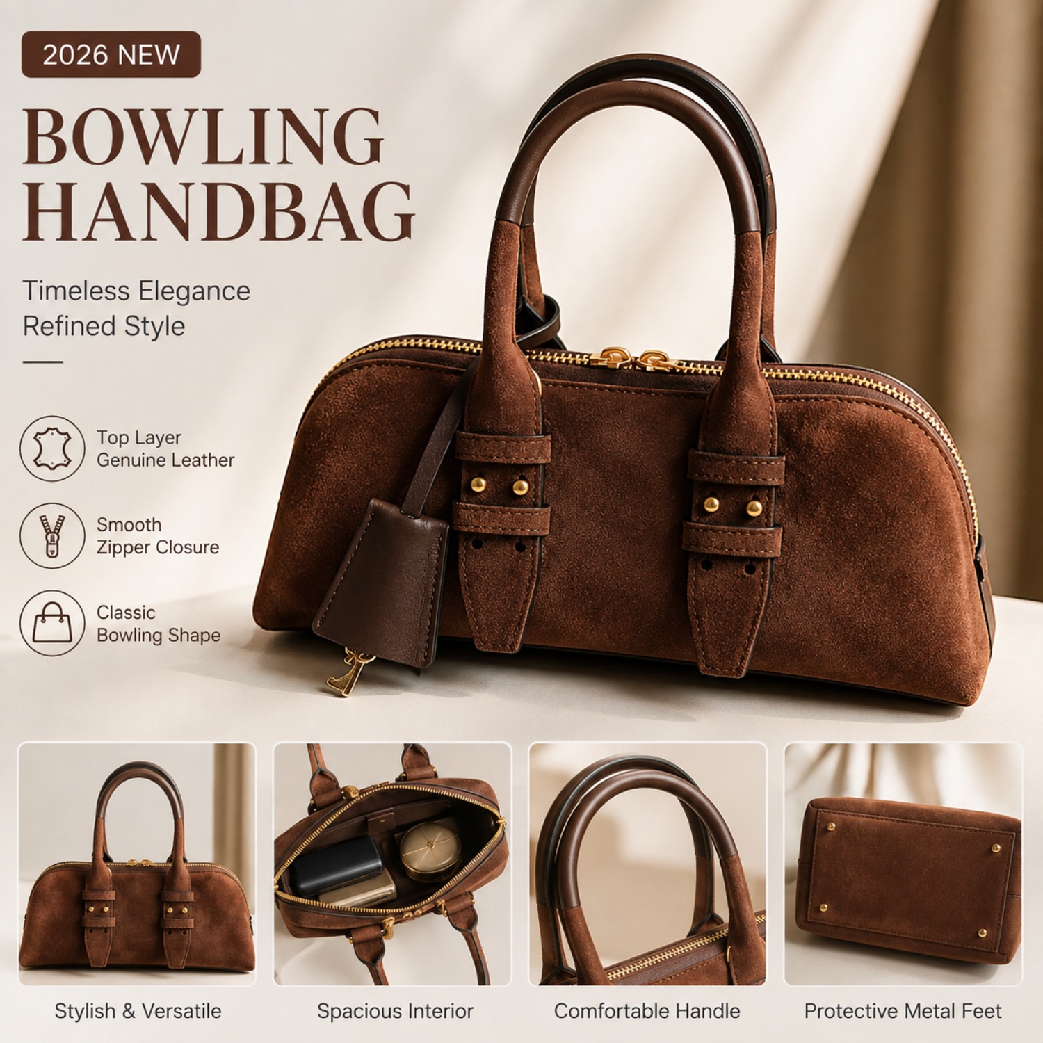 Women's Genuine Leather Bowlin - Structured Handbag Top Handle ulasan dan harga