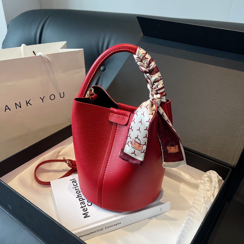 Red PU Bucket Shoulder and Cro - Luxury Bags In Sale ulasan dan harga
