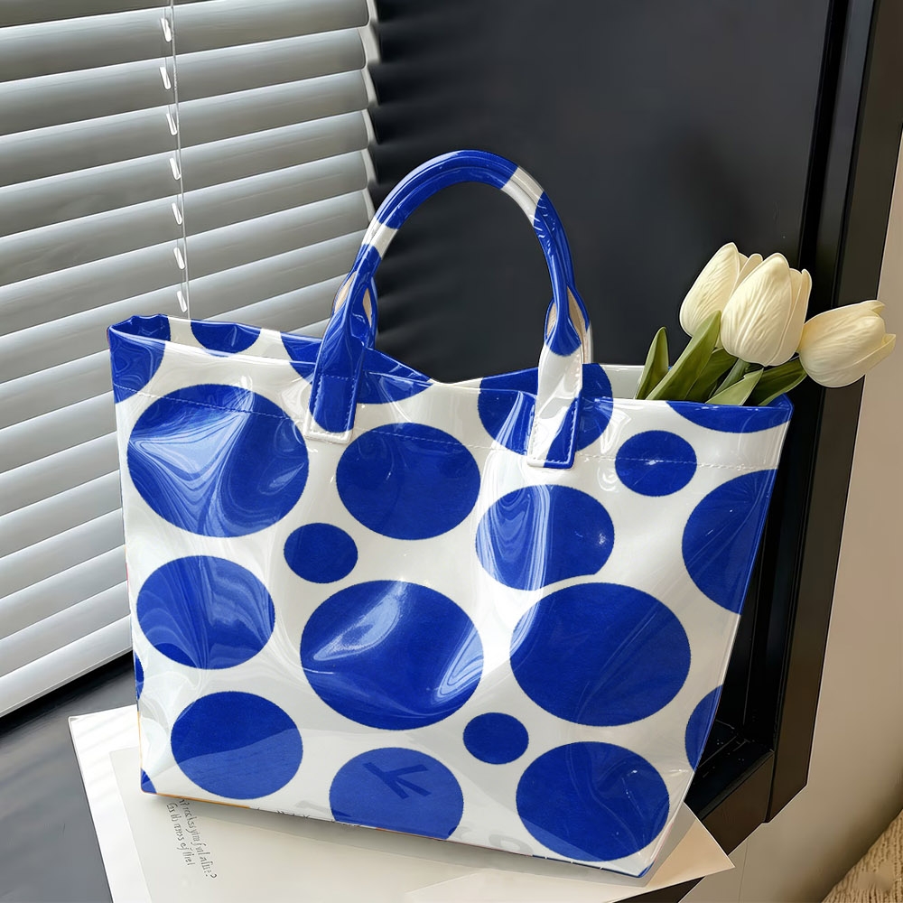 Glossy PVC Tote Bag Large Polk - Structured Handbag Top Handle ulasan dan harga