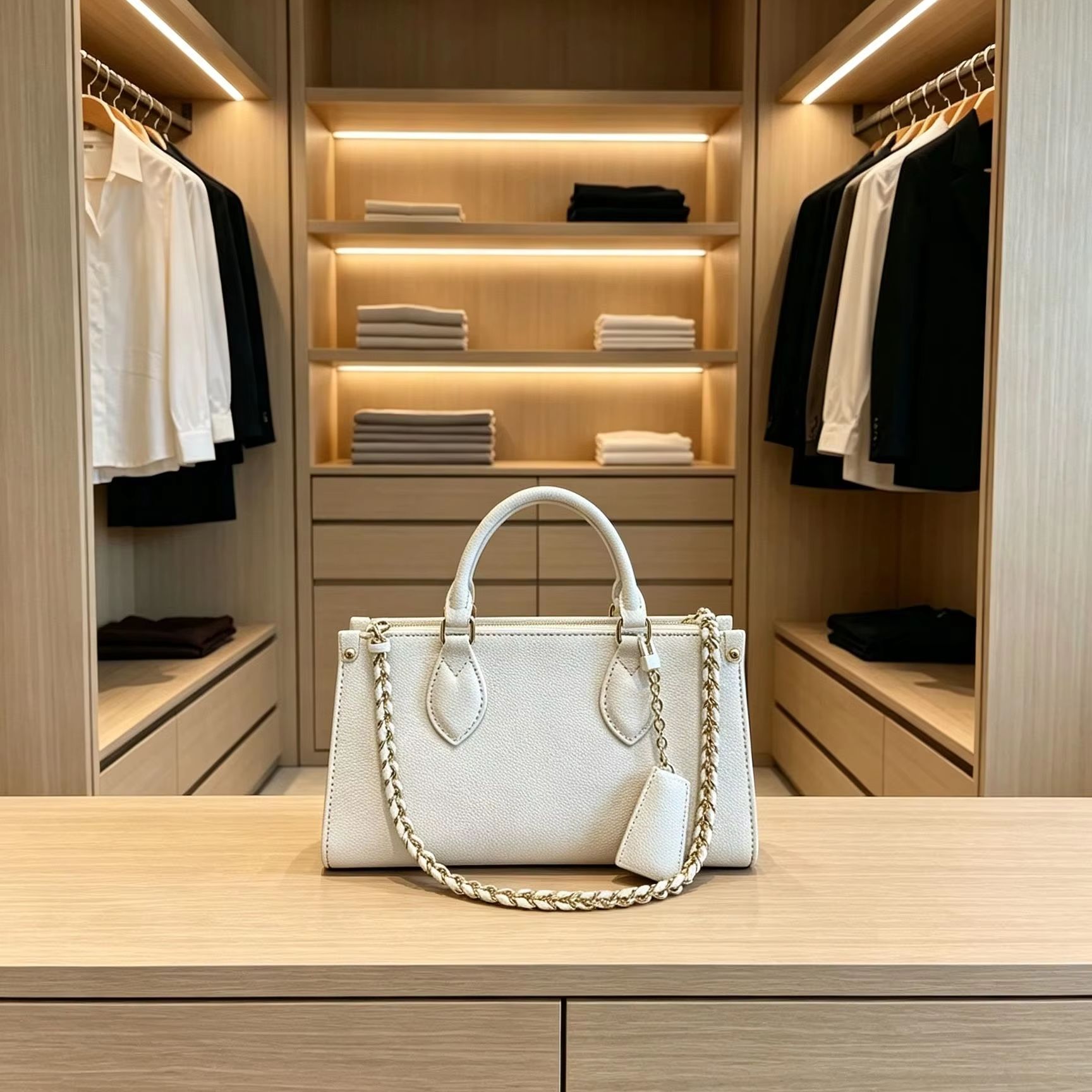 White Pebbled Faux Leather Top - Structured Handbag Top Handle ulasan dan harga
