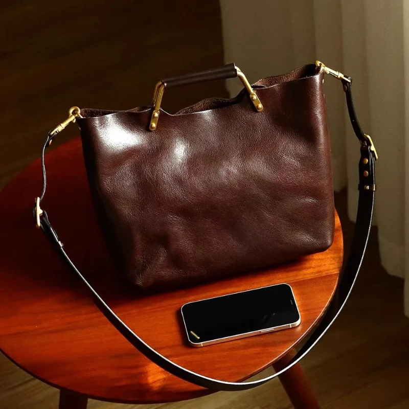 Luxury Brown Briefcase, Women' - Structured Handbag Top Handle ulasan dan harga