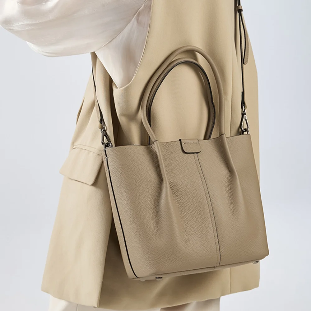 Textured Genuine Leather Handb - Structured Handbag Top Handle ulasan dan harga