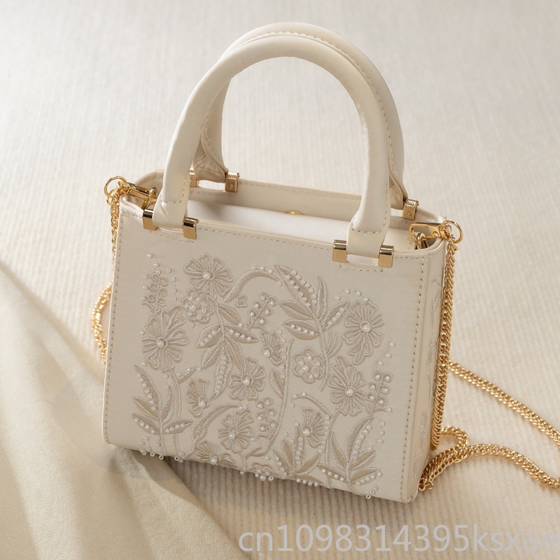 Embroidered Pearl Handbag Vint - Structured Handbag Top Handle ulasan dan harga