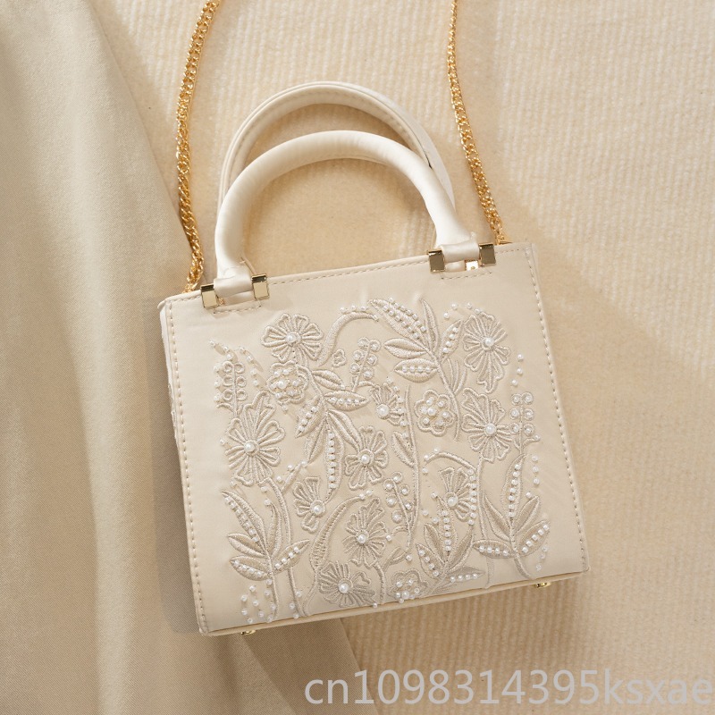 Embroidered Pearl Handbag Vint - Structured Handbag Top Handle ulasan dan harga