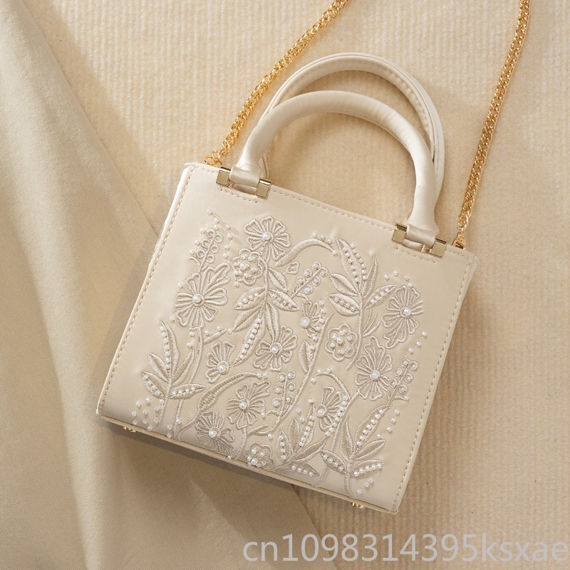 Embroidered Pearl Handbag Vint - Structured Handbag Top Handle ulasan dan harga