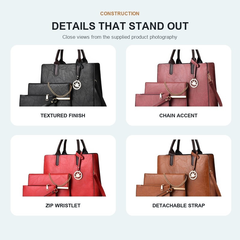 Women's 3 Piece Handbag Set La - Structured Handbag Top Handle ulasan dan harga